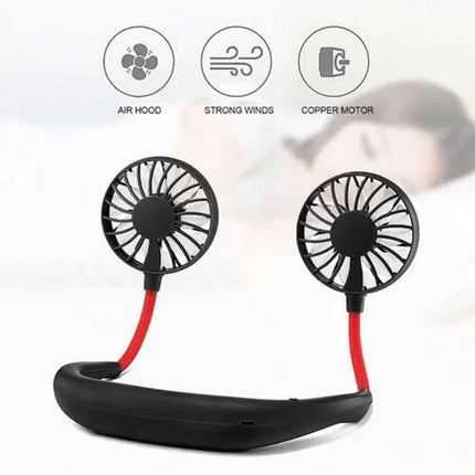 Lazy Portable Silent Neck Fan – Wearable Rechargeable Dual Fan with LED Light & 3-Speed Control