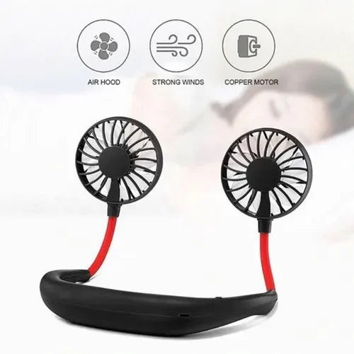 Lazy Portable Silent Neck Fan – Wearable Rechargeable Dual Fan with LED Light & 3-Speed Control
