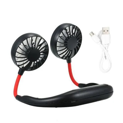 Lazy Portable Silent Neck Fan – Wearable Rechargeable Dual Fan with LED Light & 3-Speed Control
