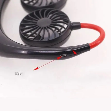 Lazy Portable Silent Neck Fan – Wearable Rechargeable Dual Fan with LED Light & 3-Speed Control
