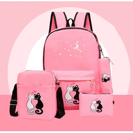 4-Piece School Bag Set/ backpack Children School Bags For Girls Boys Canvas School Bag Fashion Kids - black