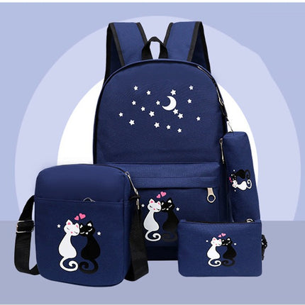 4-Piece School Bag Set/ backpack Children School Bags For Girls Boys Canvas School Bag Fashion Kids - black