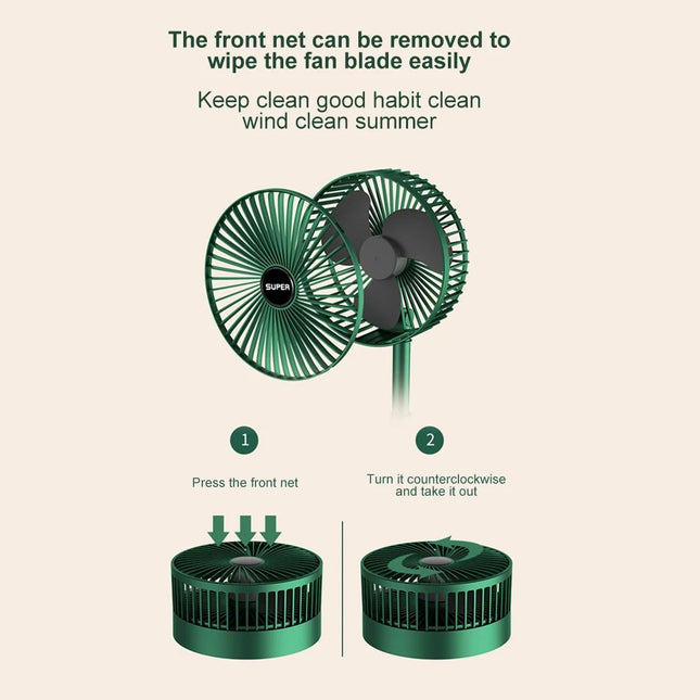 Rechargeable - Portable Telescopic Folding Fan Table Desk Fan | 3 Speeds Adjustable Height Fan