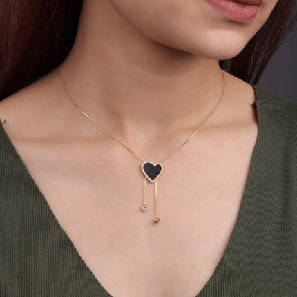 Gold-Plated Chain With Black Heart Pendent