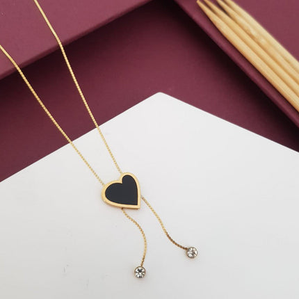 Gold-Plated Chain With Black Heart Pendent