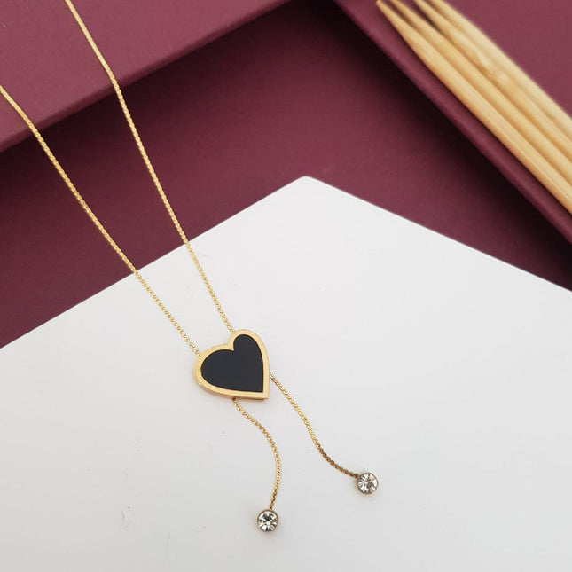 Gold-Plated Chain With Black Heart Pendent