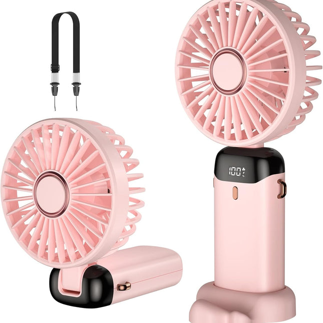 Digital Display Portable Mini Fan – 5-in-1 Multipurpose USB-C Rechargeable Handheld Fan - With Cable