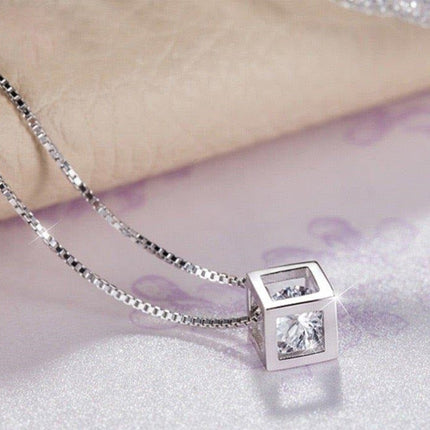 Box Pendant With Silver Chain