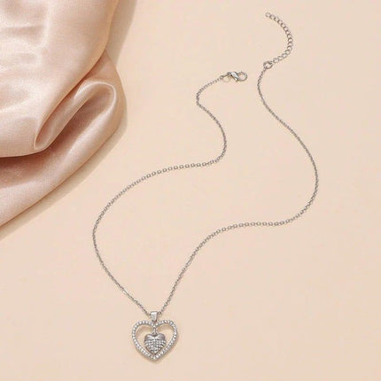 Double Heart Pendant With Silver Chain