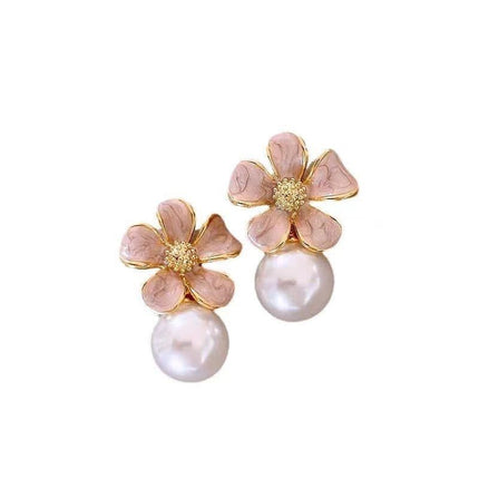 Flower Pearl Drop Earrings