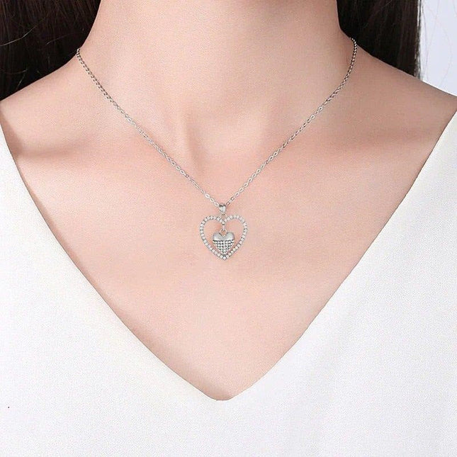 Double Heart Pendant With Silver Chain